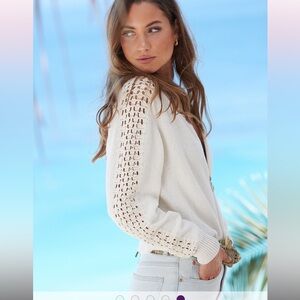 NWT Lascana Crochet Bomber Jacket Chic Off White Knit Zip-Up Sweater 0/2